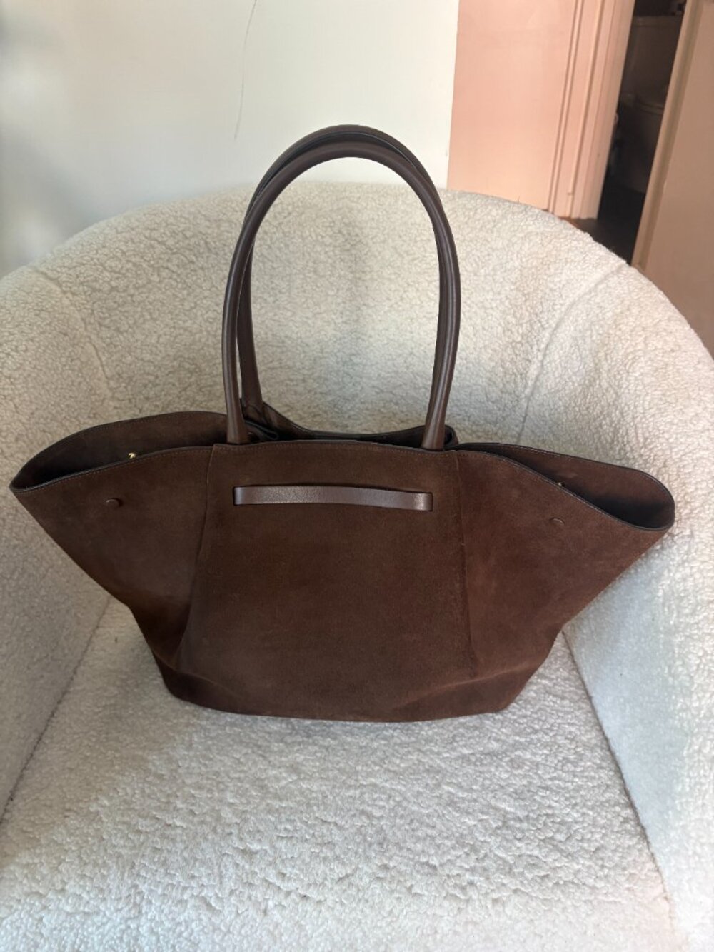 DeMellier Large New York Suede Tote – Mocha Brown, Gold Hardware - Picture 2 of 5